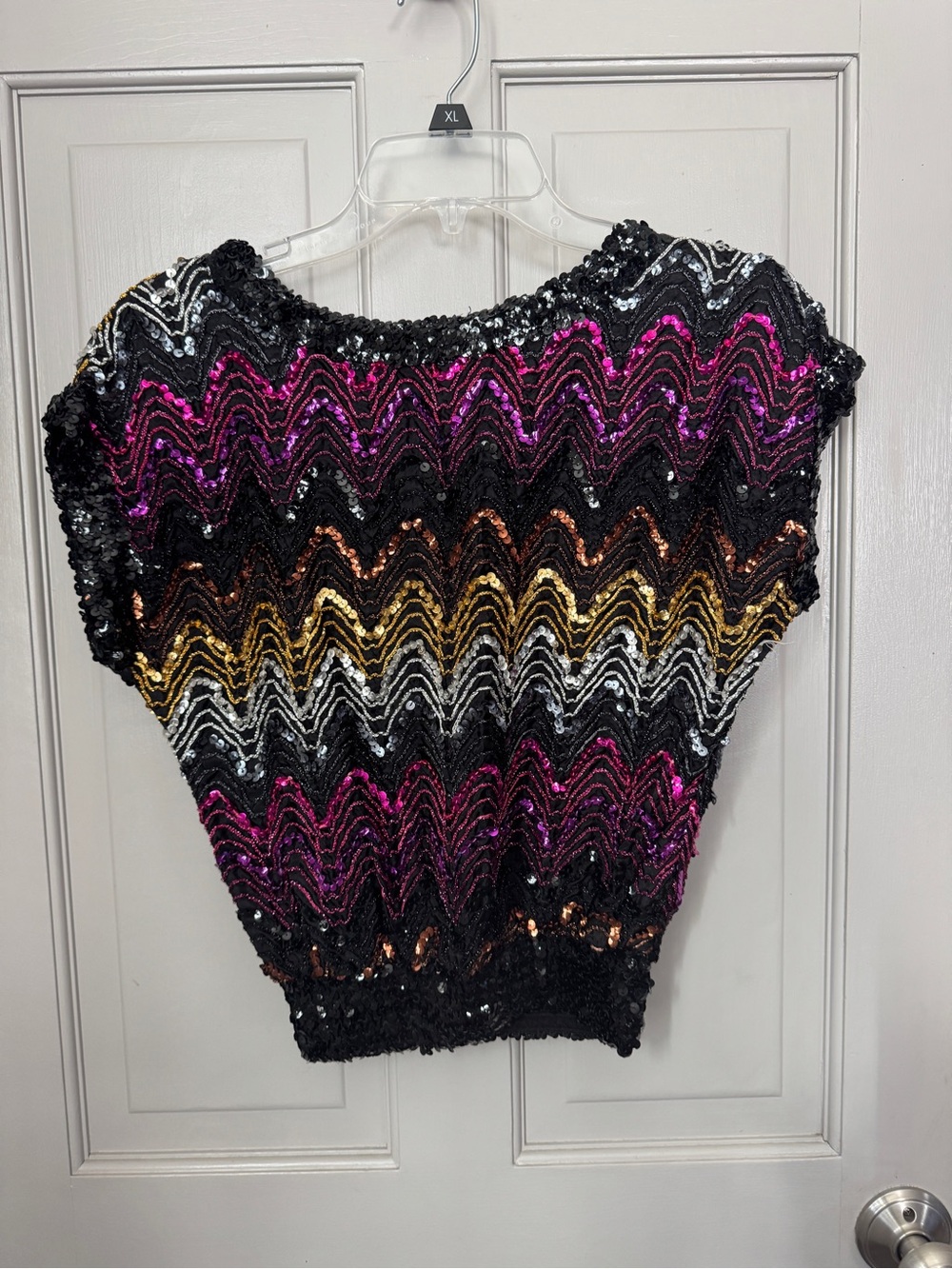 Vintage Sequined Chevron Short Sleeve Party Top